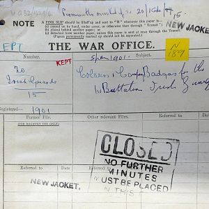 Designs for King's Colour and badges for 1st Battn Irish Guards