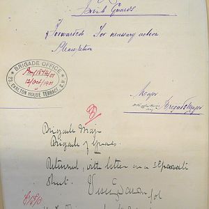 Designs for King's Colour and badges for 1st Battn Irish Guards