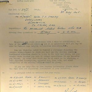 1st Battalion Irish Guards, Italy, Missing Personnel file