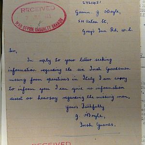 1st Battalion Irish Guards, Italy, Missing Personnel file