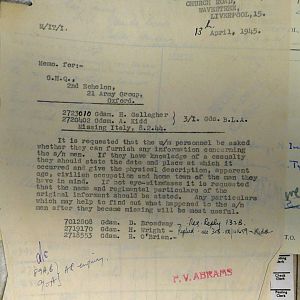 1st Battalion Irish Guards, Italy, Missing Personnel file