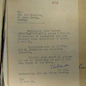 1st Battalion Irish Guards, Italy, Missing Personnel file