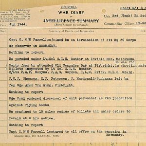 June War Diary, 3 Tank Battalion Scots Guards 1944