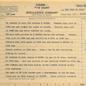 September War Diary, 3 Tank Battalion Scots Guards 1944