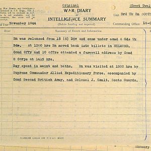 November War Diary, 3 Tank Battalion Scots Guards 1944