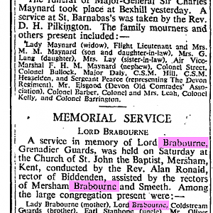 Lord Brabourne, Memorial Service, The Times, Jul 3, 1945