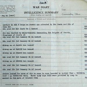 August War Diary, Guards Armoured Division, G Branch, 1944