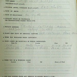 MAISEY, Hubert Gerald, 4073926, P.S.M., 1st Battalion WELSH GUARDS, Captured France, 29 May 1940 - WO 344-208-1