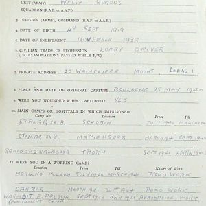 NICHOLSON, John Richard, 2735174, Guardsman, 2nd Battalion WELSH GUARDS, Captured France, 29 May 1940 - WO 344-234-2