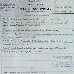 June War Diary, 5th Guards Armoured Brigade Workshops, REME, 1944