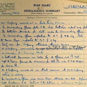 January War Diary, 6th Motor Battalion GRENADIER GUARDS, 1943