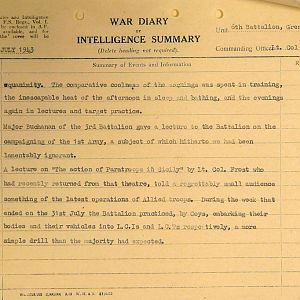 July War Diary, 6th Motor Battalion Grenadier Guards, 1943