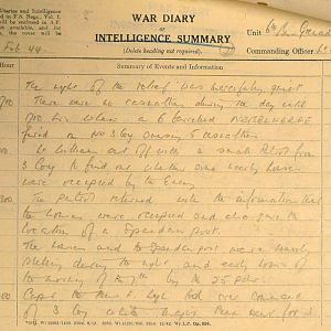 February War Diary, 6th Battalion, Grenadier Guards, Jan - Mar 1944