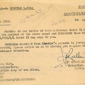 Detention of Feldwebel Ludwig Kiechle