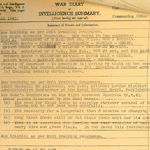 May 1941 War Diary, 20 Guards Brigade, Headquarters