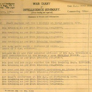 June 1941 War Diary, 20 Guards Brigade, Headquarters