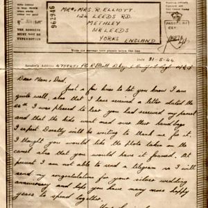 Reg Elliott 4758451   Document   6 York&Lancs   Letter 31st May 1944