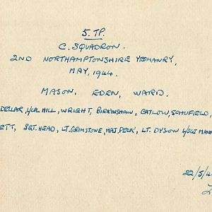Back Of 22/5/1944 5Tp C Squadron, 2nd Northamptonshire Yeomanry with Names.