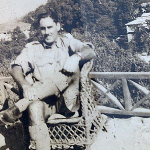 Lt Eric Miles 25th Dragoons outside Savoy Hotel,Mussoorie near Dehradun India 1942