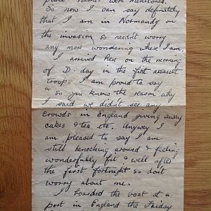 Letter sent home a fortnight after invasion of Normandy
