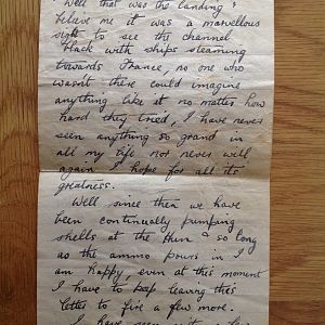 Letter sent home two weeks after the invasion of Normandy